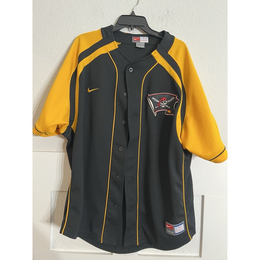 Vintage Pittsburgh Pirates Jersey Mens L Black Yellow MLB Baseball Nike Stitched